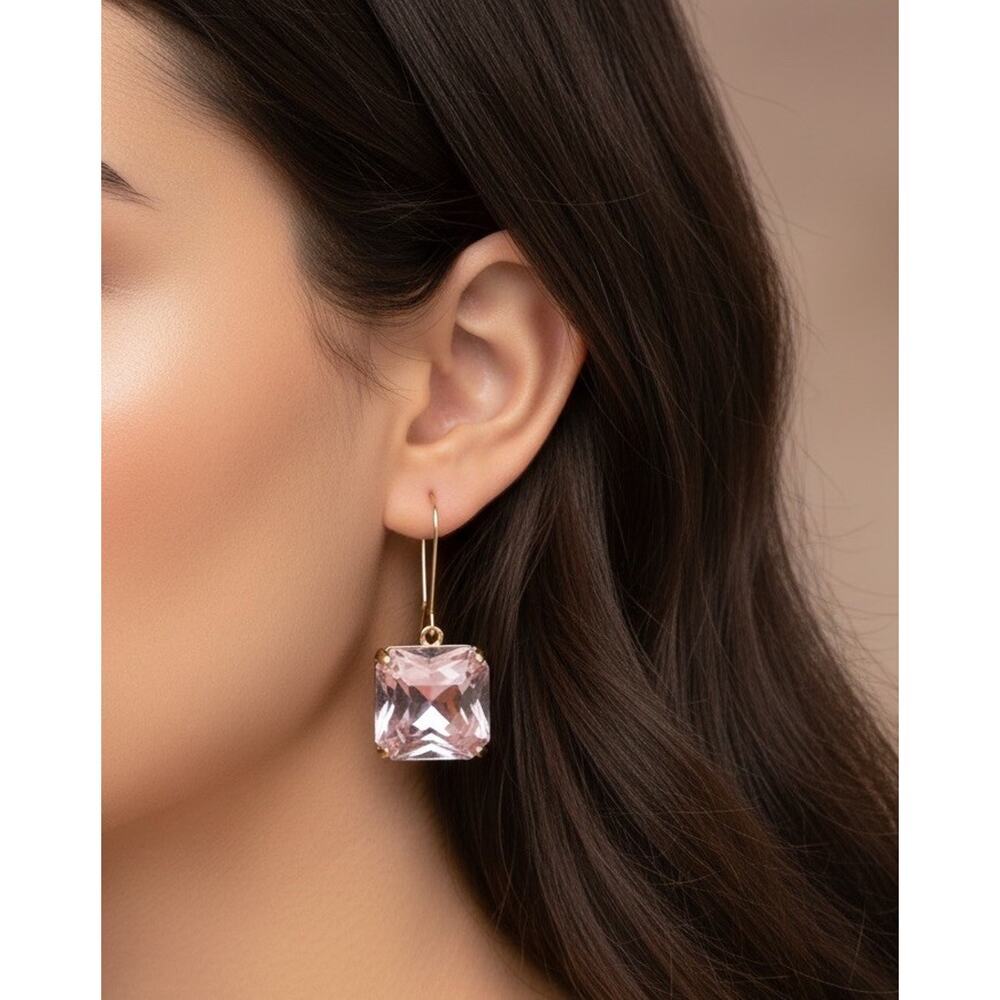 Anthropologie Clear Geometric Earrings Lucite CZ Gold Hoop Boho Statement Y2K - Picture 2 of 6